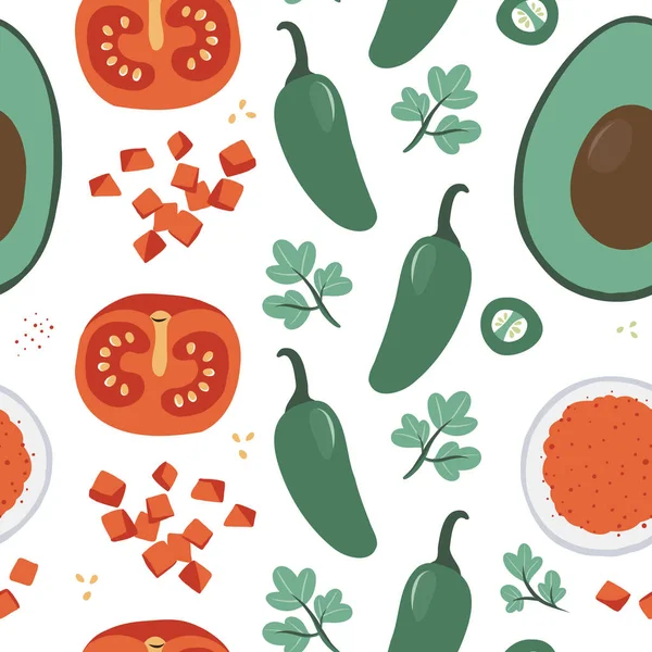 Avocat guacamole éléments de trempette motif sans couture . — Image vectorielle