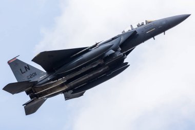 F-15e Strike Eagle Nisan 2019'da Raf Lakenheath bir eğitim sorti için başlatılan 494 Taktik Avcı Filosu atandı.