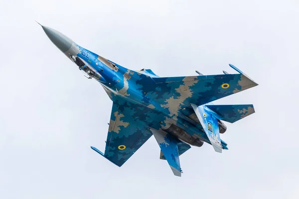 乌克兰空军苏 27P Flanker在2019年皇家国际航空纹身在拉夫费尔福德被俘 — 图库照片