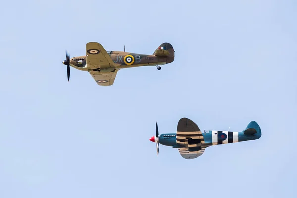 Spitfire Hurricane Battle Britian Memorial Flight Catturato All Aeroporto Southport — Foto Stock