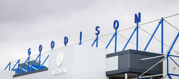 Osservando Testo Goodison Cima Allo Stand Park End All Everton — Foto Stock