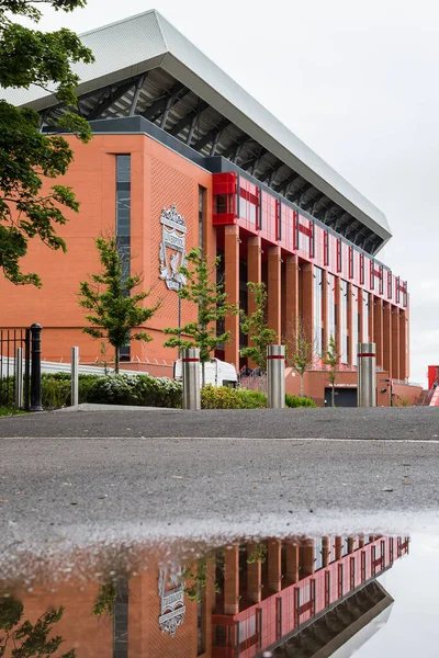 Gigantesco Novo Estande Principal Estádio Anfield Casa Liverpool Visto Inglaterra — Fotografia de Stock