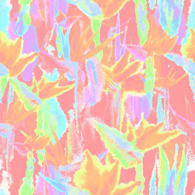 Tropikal ormansız desensiz baskılı sulu boya sonsuz boya tekrar tekrar çiçek pasteli.