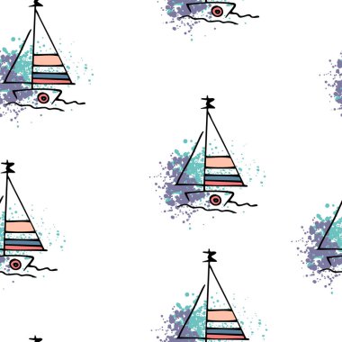 Denizcilik desenli yatlar dalgalar üzerinde siluetler.