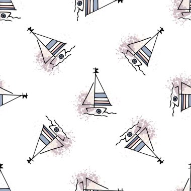 Deniz deseni Yatlar dalgada silüet.