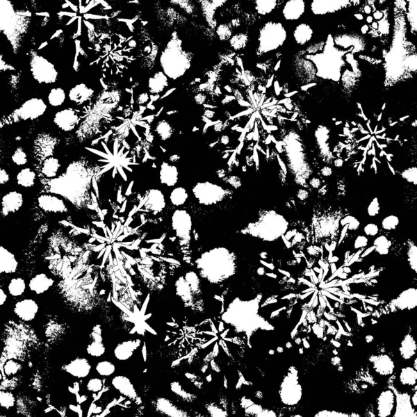 Black white monochrome snow snowflakes endless repeat — Stock Photo, Image
