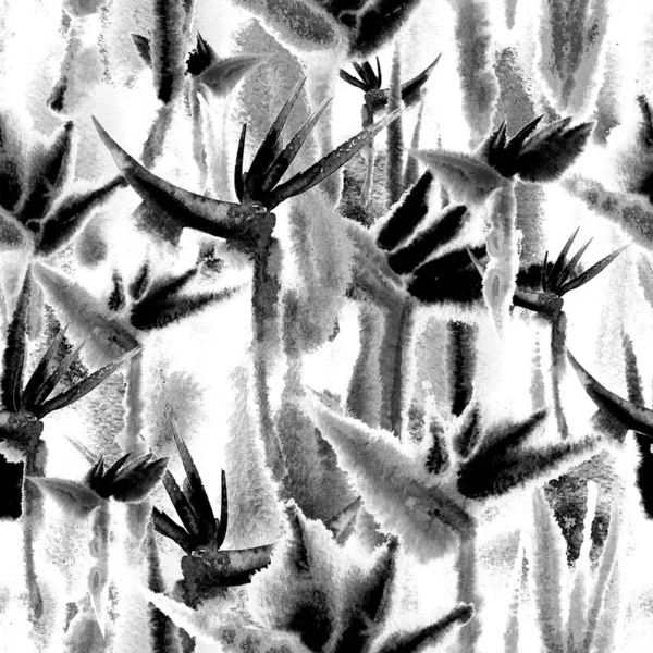 Blanco y negro selva tropical patrón sin costuras impresión acuarela corbata tinte repetición sin fin — Foto de Stock
