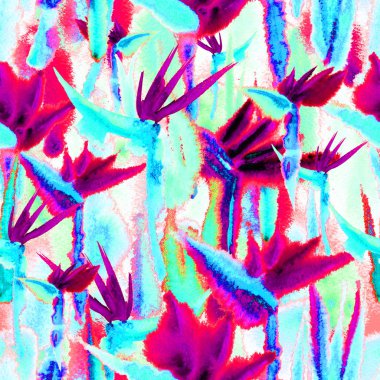 Tropikal orman egzotik çiçek desenleri parlak, pürüzsüz desenler sonsuz tekrarlar.