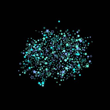 Mavi, turkuaz, turkuaz parıltılı yıldızlar, konfeti.