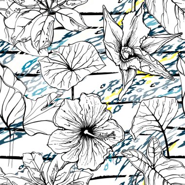 Modern Stripes Orman Motifi. Siyah Beyaz