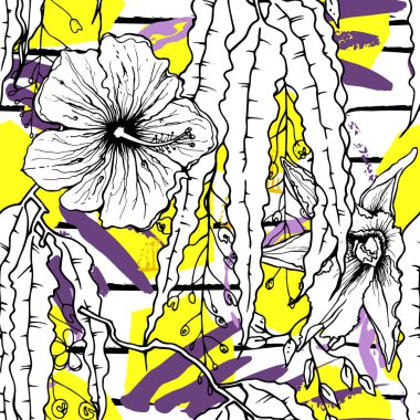 Tropik, çizgili, hayvan motifli. Kusursuz desen