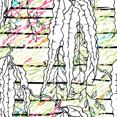 Modern Stripes Orman Motifi. Siyah Beyaz