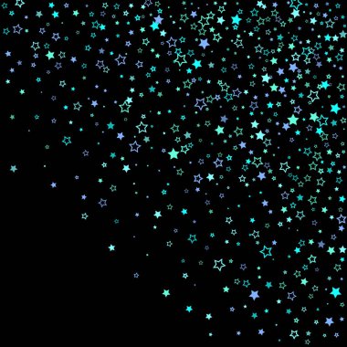 Mavi, turkuaz, turkuaz parıltılı yıldızlar, konfeti.