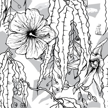 Tropik, hayvan motifi. Siyah beyaz