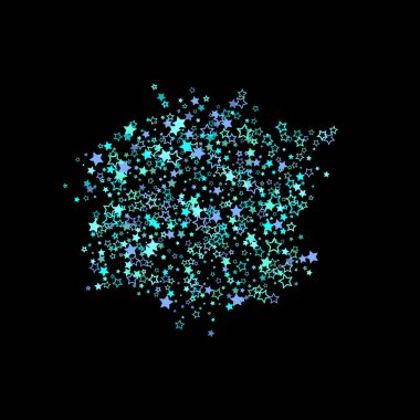 Mavi, turkuaz, turkuaz parıltılı yıldızlar, konfeti.