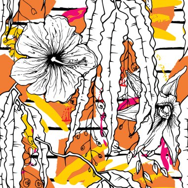 Tropik, çizgili, hayvan motifli. Kusursuz desen