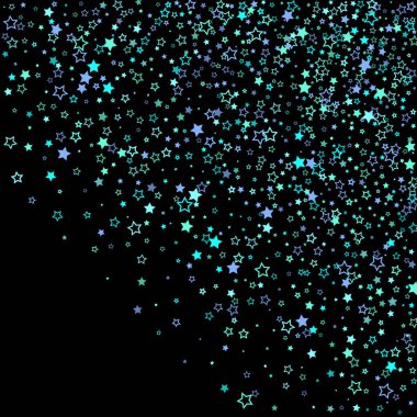 Mavi, turkuaz, turkuaz parıltılı yıldızlar, konfeti.