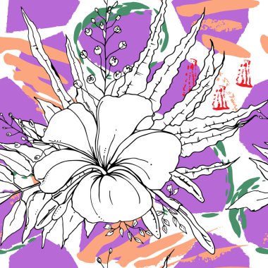 Tropik, hayvan motifi. Siyah beyaz