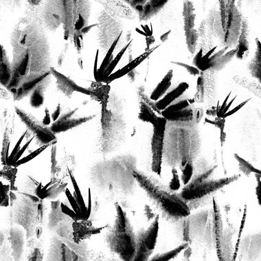 siyah ve beyaz tropikal ormanlar dikişsiz desenli baskılı suluboya kravat sonsuz boya tekrar