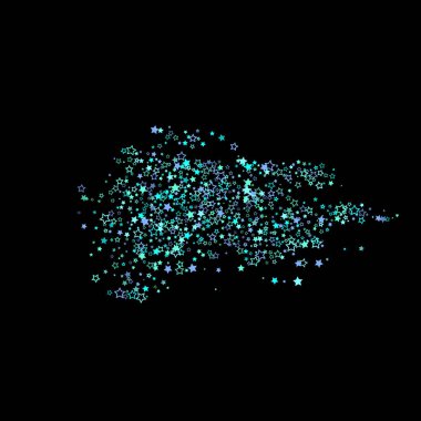 Mavi, turkuaz, turkuaz parıltılı yıldızlar, konfeti.