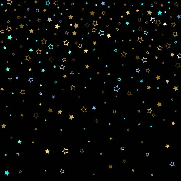 Guld, Blå stjärnor, raket, skinande konfetti. — Stock vektor