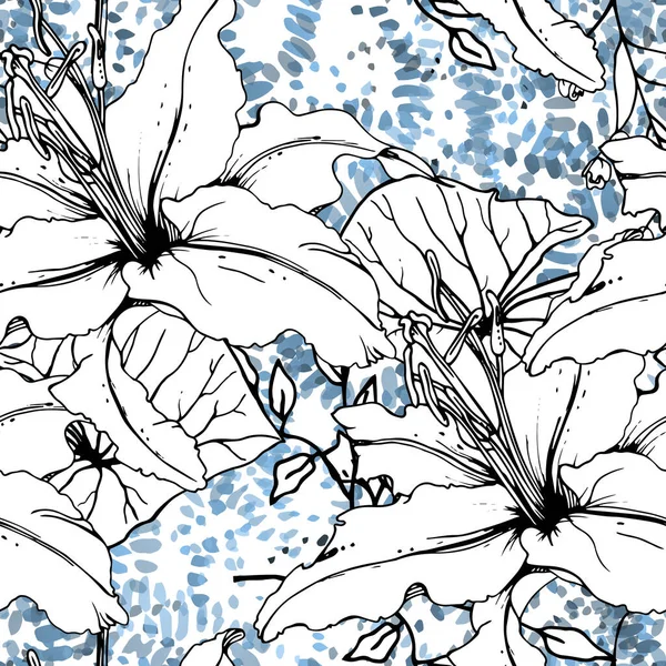 Квітковий чорний білий візерунок. Сучасний акварель — стоковий вектор