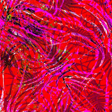 Tropik Yaprak. Kırmızı Modern Motif. Orman Yazdırma.