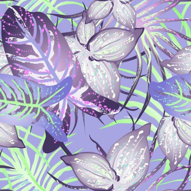 Tropik Yaprak Modern Motif. Orman baskısı. Yaprak Yazı