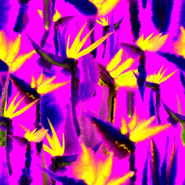 Selva tropical exótico floral impressão brilhante padrão sem costura vívida interminável repetição vibrante — Fotografia de Stock