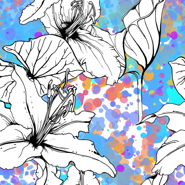 Floral Preto Branco Padrão. Aquarela moderna — Vetor de Stock