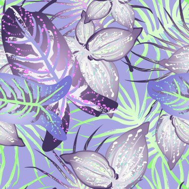 Tropik Yaprak Modern Motif. Orman baskısı. Yaprak Yazı