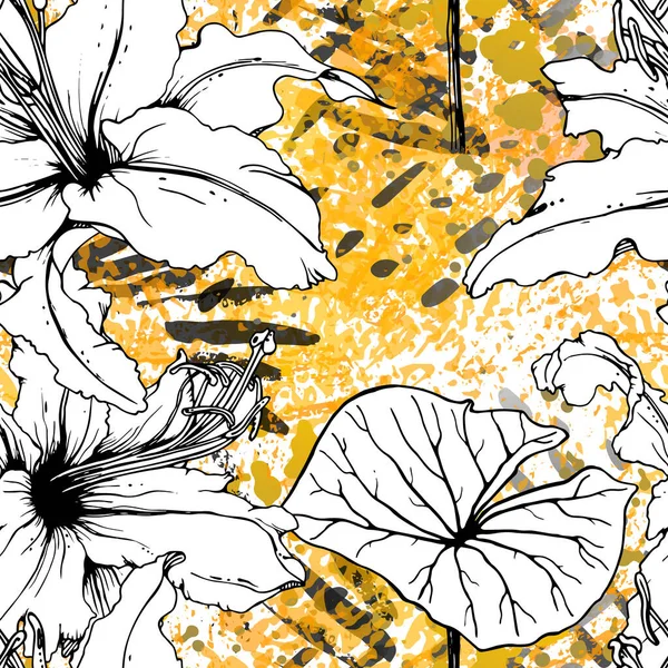 花の黒い白い模様。現代の水彩 — ストックベクタ