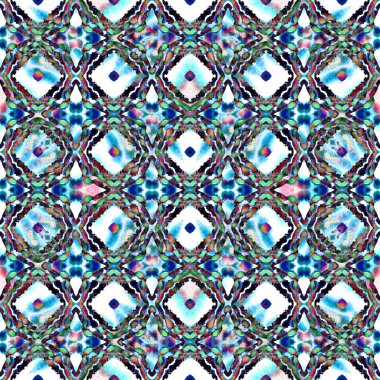 Etnik Yüzey Mozaiği. Mavi, Cyan, İndigo Halı. 