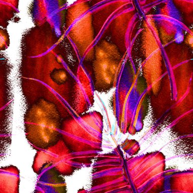 Tropik Yaprak. Kırmızı Modern Motif. Orman Yazdırma.