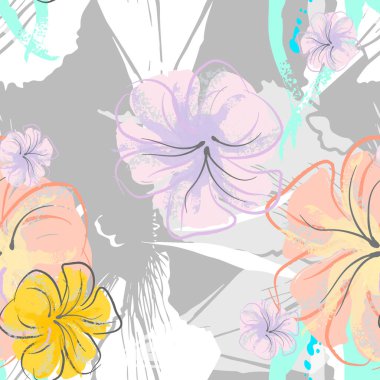 Pembe Çiçekler Çiçek Şablonu. Pastel Suluboya.