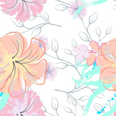 Pembe Çiçekler Çiçek Şablonu. Pastel Suluboya.