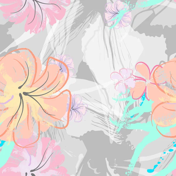 Pink Flowers Blooming Pattern Pastel Watercolor. — стоковий вектор