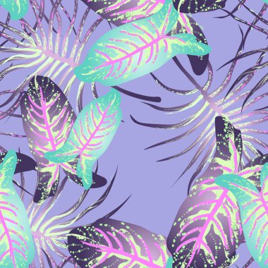 Tropik Yaprak Modern Motif. Orman baskısı. Yaprak Yazı