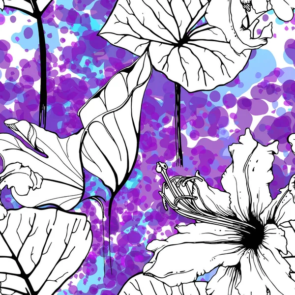 Blommigt svart vitt mönster. Modern akvarell — Stock vektor