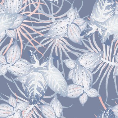 Tropik Yaprak Modern Motif. Orman baskısı. Yaprak Yazı