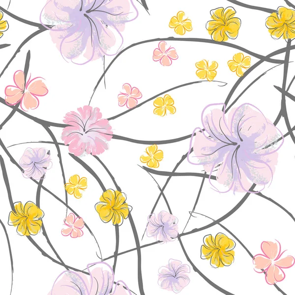 Pink Flowers Blooming Pattern Pastel Watercolor. — стоковий вектор