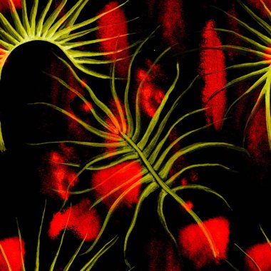 Tropik Yaprak. Kırmızı Modern Motif. Orman Yazdırma.