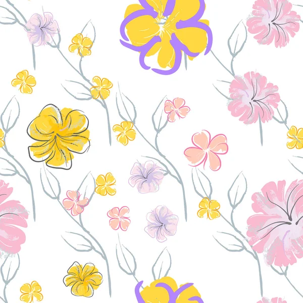 Roze bloemen Bloeiende patroon. Pastel aquarel. — Stockvector