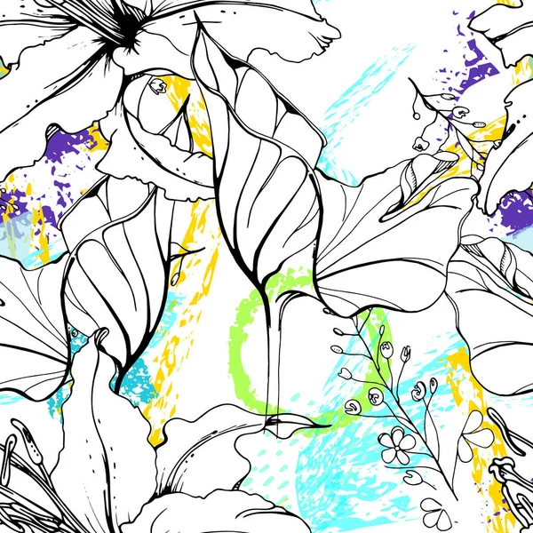 Pincel de folhas de selva tropical de impressão geométrica floral —  Vetores de Stock