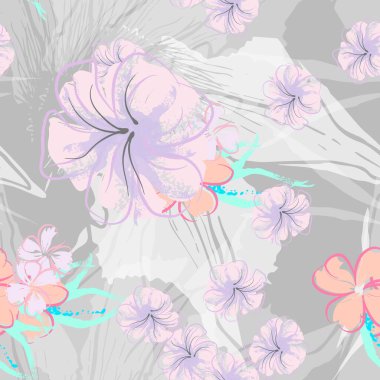 Pembe Çiçekler Çiçek Şablonu. Pastel Suluboya.