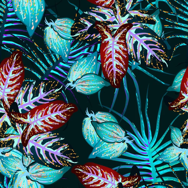 熱帯の葉。現代的なモチーフ。ジャングル｜print. — ストックベクタ