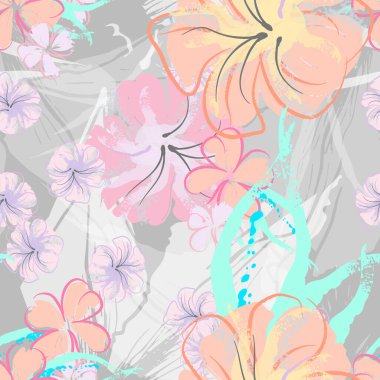 Pembe Çiçekler Çiçek Şablonu. Pastel Suluboya.