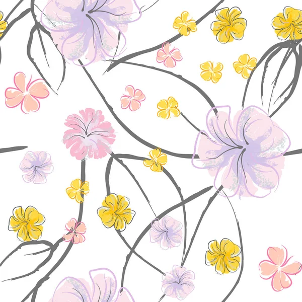 粉红花朵绽放模式。水彩画. — 图库矢量图片