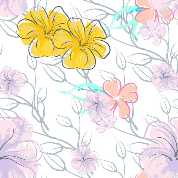 Pink Flowers Blooming Pattern Pastel Watercolor. — стоковий вектор