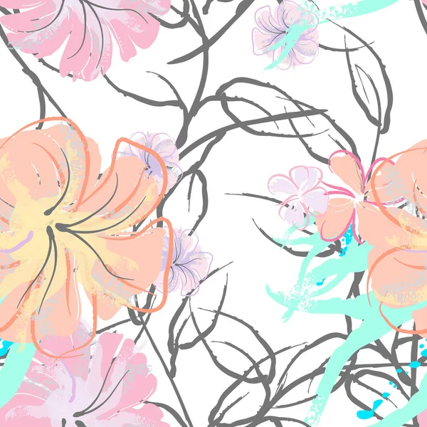 Flores cor-de-rosa florescendo padrão. Pastel aquarela. — Vetor de Stock
